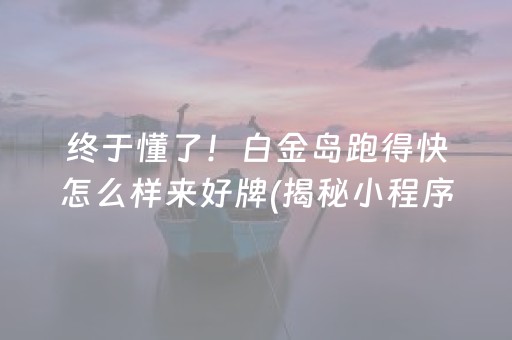 终于懂了！白金岛跑得快怎么样来好牌(揭秘小程序攻略插件)