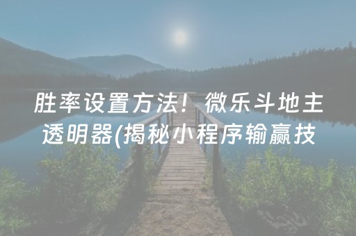 胜率设置方法！微乐斗地主透明器(揭秘小程序输赢技巧)