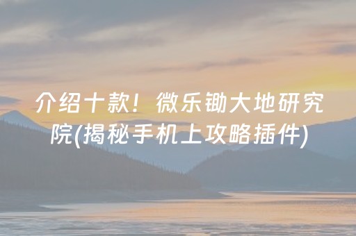 介绍十款！微乐锄大地研究院(揭秘手机上攻略插件)