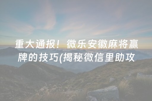 重大通报！微乐安徽麻将赢牌的技巧(揭秘微信里助攻神器)