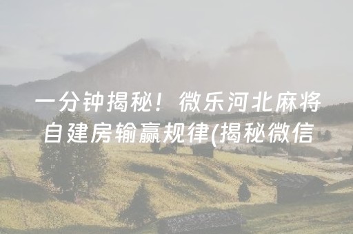 一分钟揭秘！微乐河北麻将自建房输赢规律(揭秘微信里自建房怎么赢)