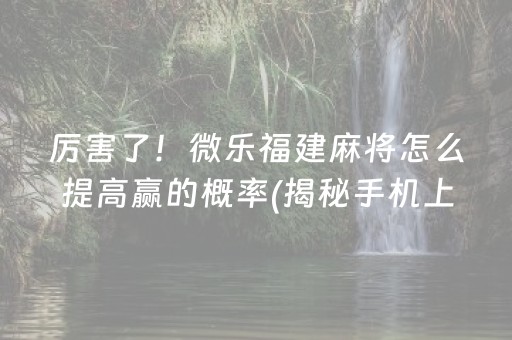 厉害了！微乐福建麻将怎么提高赢的概率(揭秘手机上怎么容易赢)