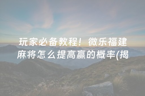 玩家必备教程！微乐福建麻将怎么提高赢的概率(揭秘微信里提高胜率)