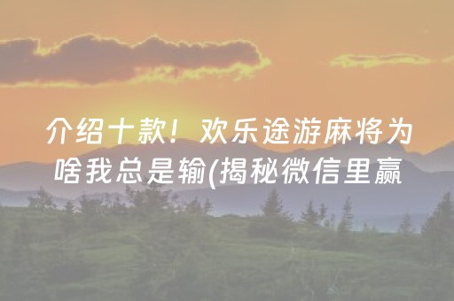 介绍十款！欢乐途游麻将为啥我总是输(揭秘微信里赢的诀窍)