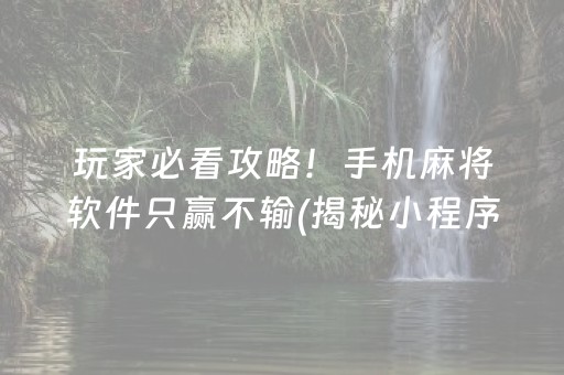 玩家必看攻略！手机麻将软件只赢不输(揭秘小程序确实有猫腻)