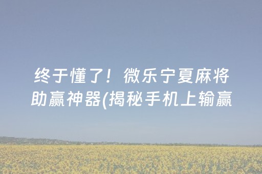 终于懂了！微乐宁夏麻将助赢神器(揭秘手机上输赢规律)