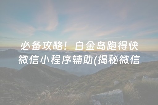 必备攻略！白金岛跑得快微信小程序辅助(揭秘微信里插件购买)