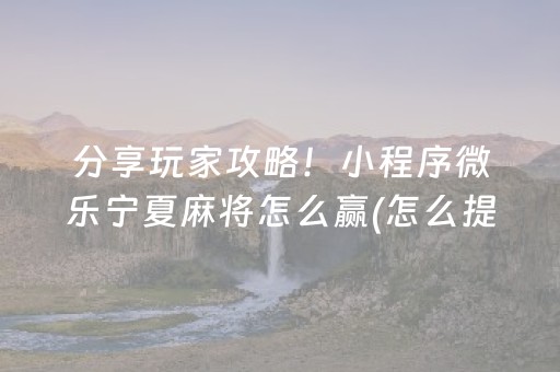 分享玩家攻略！小程序微乐宁夏麻将怎么赢(怎么提高好牌率)