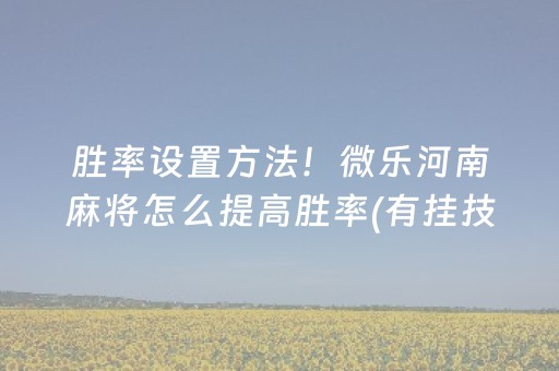 胜率设置方法！微乐河南麻将怎么提高胜率(有挂技巧辅助器)