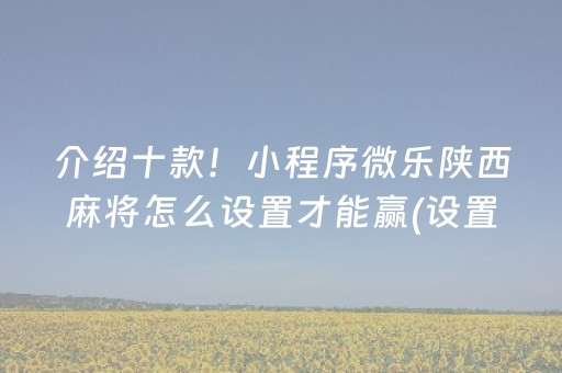 介绍十款！小程序微乐陕西麻将怎么设置才能赢(设置提高好牌几率)