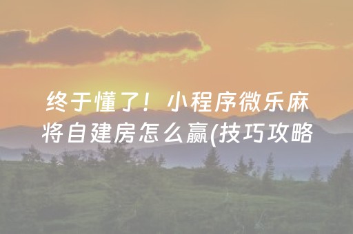 终于懂了！小程序微乐麻将自建房怎么赢(技巧攻略怎样拿好牌)