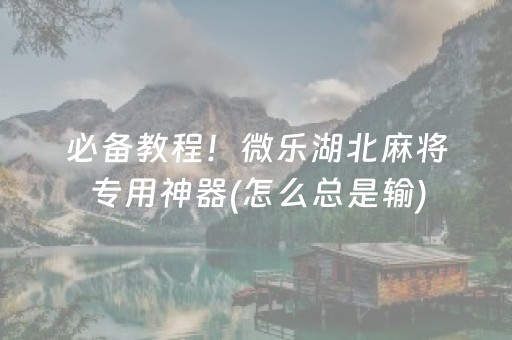 必备教程！微乐湖北麻将专用神器(怎么总是输)