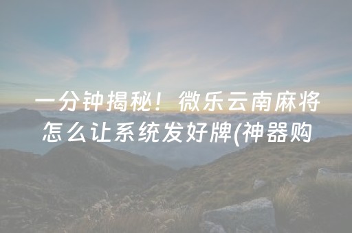 一分钟揭秘！微乐云南麻将怎么让系统发好牌(神器购买好牌规律)