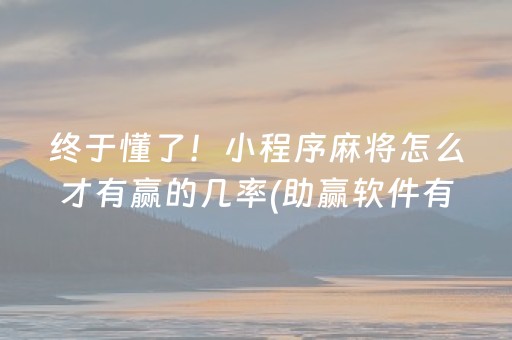 终于懂了！小程序麻将怎么才有赢的几率(助赢软件有规律吗)