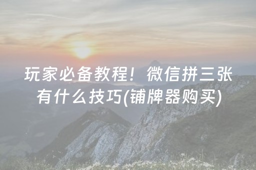 玩家必备教程！微信拼三张有什么技巧(铺牌器购买)