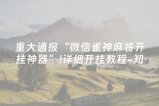 重大通报“微信雀神麻将开挂神器”!详细开挂教程-知乎