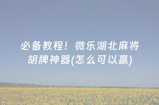 必备教程！微乐湖北麻将胡牌神器(怎么可以赢)