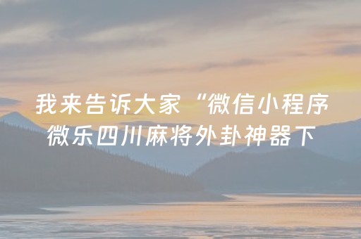 我来告诉大家“微信小程序微乐四川麻将外卦神器下载安装”(原来真的有挂)-知乎