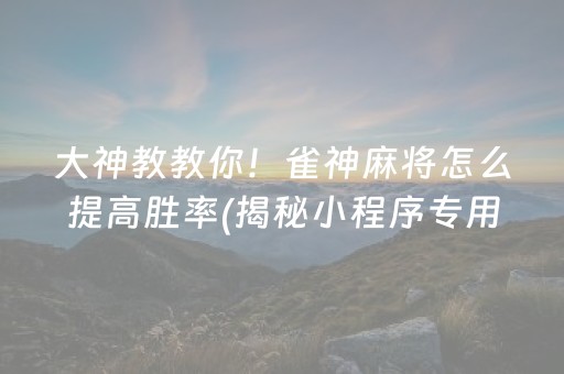 大神教教你！雀神麻将怎么提高胜率(揭秘小程序专用神器下载)