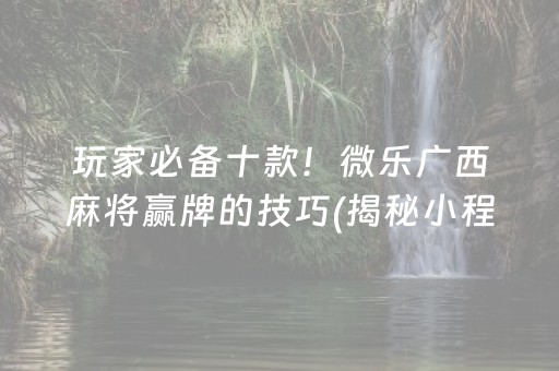 玩家必备十款！微乐广西麻将赢牌的技巧(揭秘小程序插件购买)