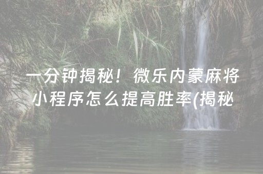 一分钟揭秘！微乐内蒙麻将小程序怎么提高胜率(揭秘手机上胡牌技巧)