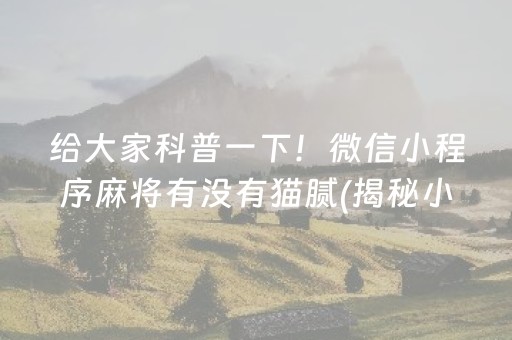 给大家科普一下！微信小程序麻将有没有猫腻(揭秘小程序输赢规律)