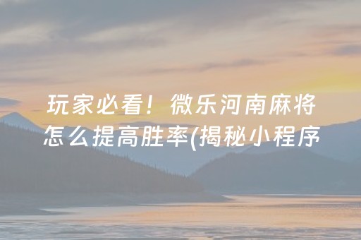 玩家必看！微乐河南麻将怎么提高胜率(揭秘小程序助赢神器)