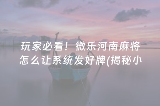 玩家必看！微乐河南麻将怎么让系统发好牌(揭秘小程序插件下载)