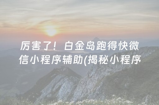 厉害了！白金岛跑得快微信小程序辅助(揭秘小程序确实有猫腻)