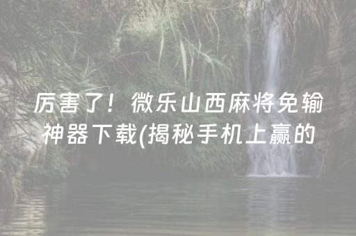 厉害了！微乐山西麻将免输神器下载(揭秘手机上赢的秘诀)