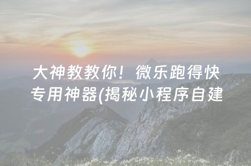 大神教教你！微乐跑得快专用神器(揭秘小程序自建房怎么赢)