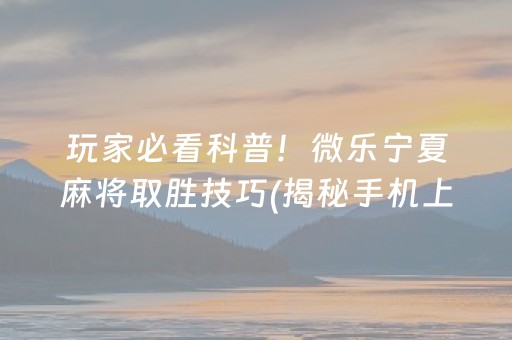 玩家必看科普！微乐宁夏麻将取胜技巧(揭秘手机上专用神器)