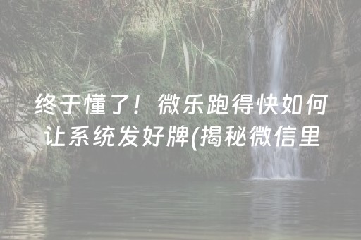 终于懂了！微乐跑得快如何让系统发好牌(揭秘微信里助赢神器购买)