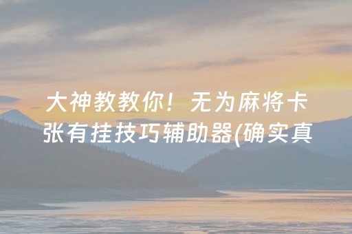 大神教教你！无为麻将卡张有挂技巧辅助器(确实真的有挂)