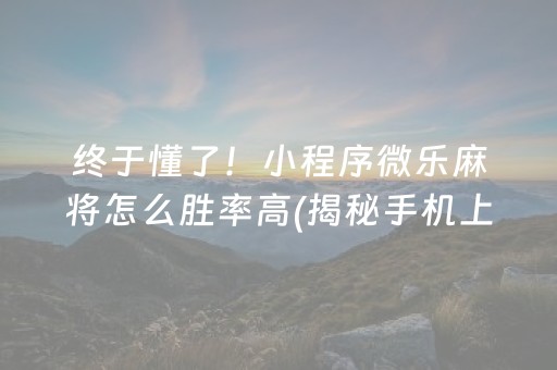 终于懂了！小程序微乐麻将怎么胜率高(揭秘手机上助赢神器购买)