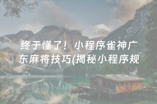 终于懂了！小程序雀神广东麻将技巧(揭秘小程序规律攻略)