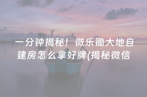 一分钟揭秘！微乐锄大地自建房怎么拿好牌(揭秘微信里如何让牌变好)