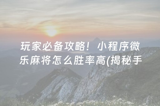 玩家必备攻略！小程序微乐麻将怎么胜率高(揭秘手机上专用神器下载)