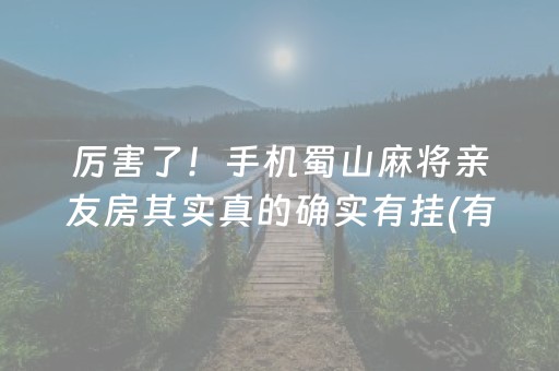 厉害了！手机蜀山麻将亲友房其实真的确实有挂(有挂技巧辅助器)