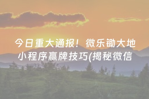 今日重大通报！微乐锄大地小程序赢牌技巧(揭秘微信里系统发好牌)