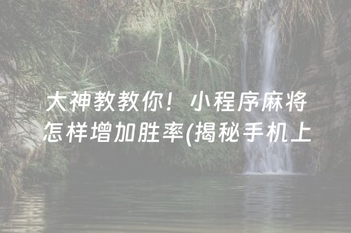 大神教教你！小程序麻将怎样增加胜率(揭秘手机上插件购买)