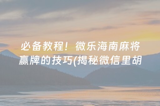 必备教程！微乐海南麻将赢牌的技巧(揭秘微信里胡牌神器)