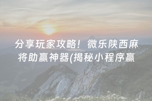 分享玩家攻略！微乐陕西麻将助赢神器(揭秘小程序赢牌技巧)