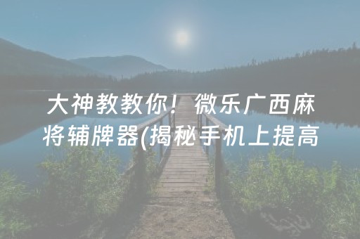 大神教教你！微乐广西麻将辅牌器(揭秘手机上提高赢的概率)