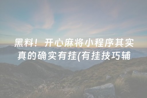 黑料！开心麻将小程序其实真的确实有挂(有挂技巧辅助器)