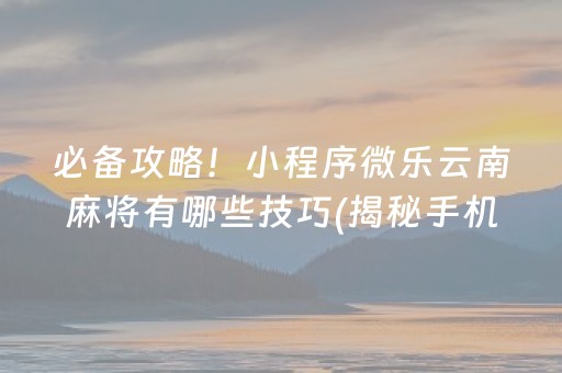 必备攻略！小程序微乐云南麻将有哪些技巧(揭秘手机上赢的秘诀)