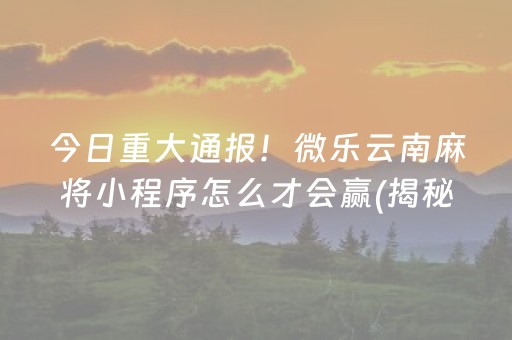 今日重大通报！微乐云南麻将小程序怎么才会赢(揭秘微信里胡牌神器)