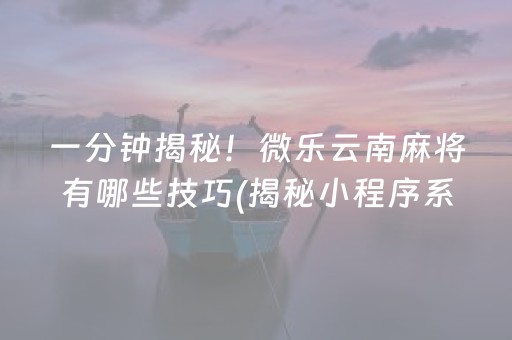 一分钟揭秘！微乐云南麻将有哪些技巧(揭秘小程序系统发好牌)