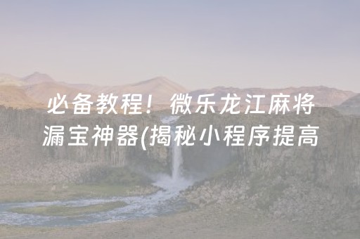 必备教程！微乐龙江麻将漏宝神器(揭秘小程序提高胜率)