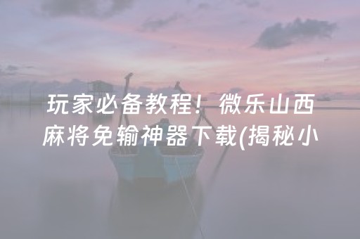 玩家必备教程！微乐山西麻将免输神器下载(揭秘小程序助赢神器)